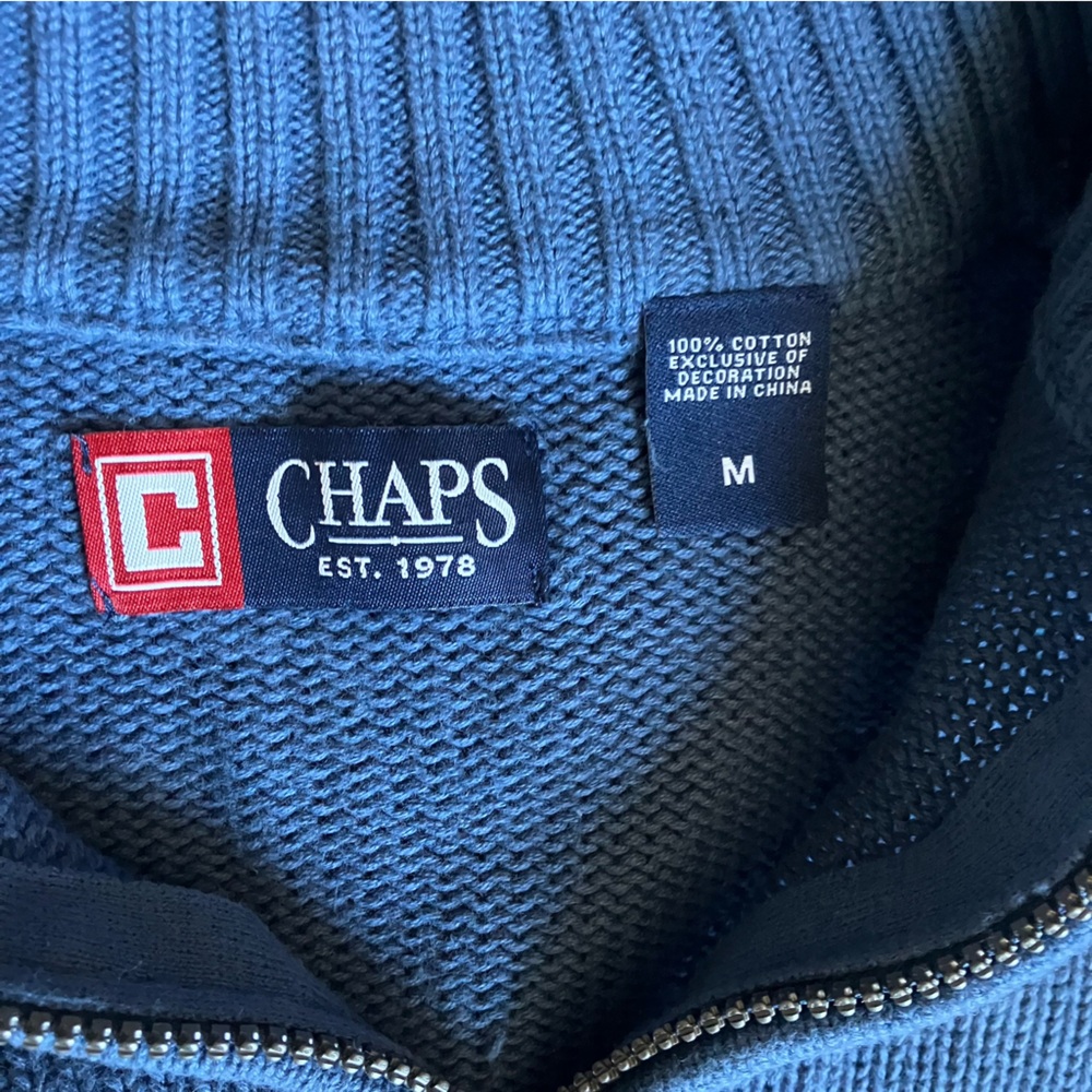Chaps Mens Blue Knit Long Sleeve Quarter Zip V neck Sweater size Medium - Picture 7 of 7